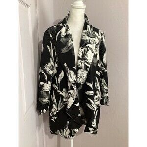 Carolina Belle Montreal Floral Open Front Blazer Jacket Black White S
